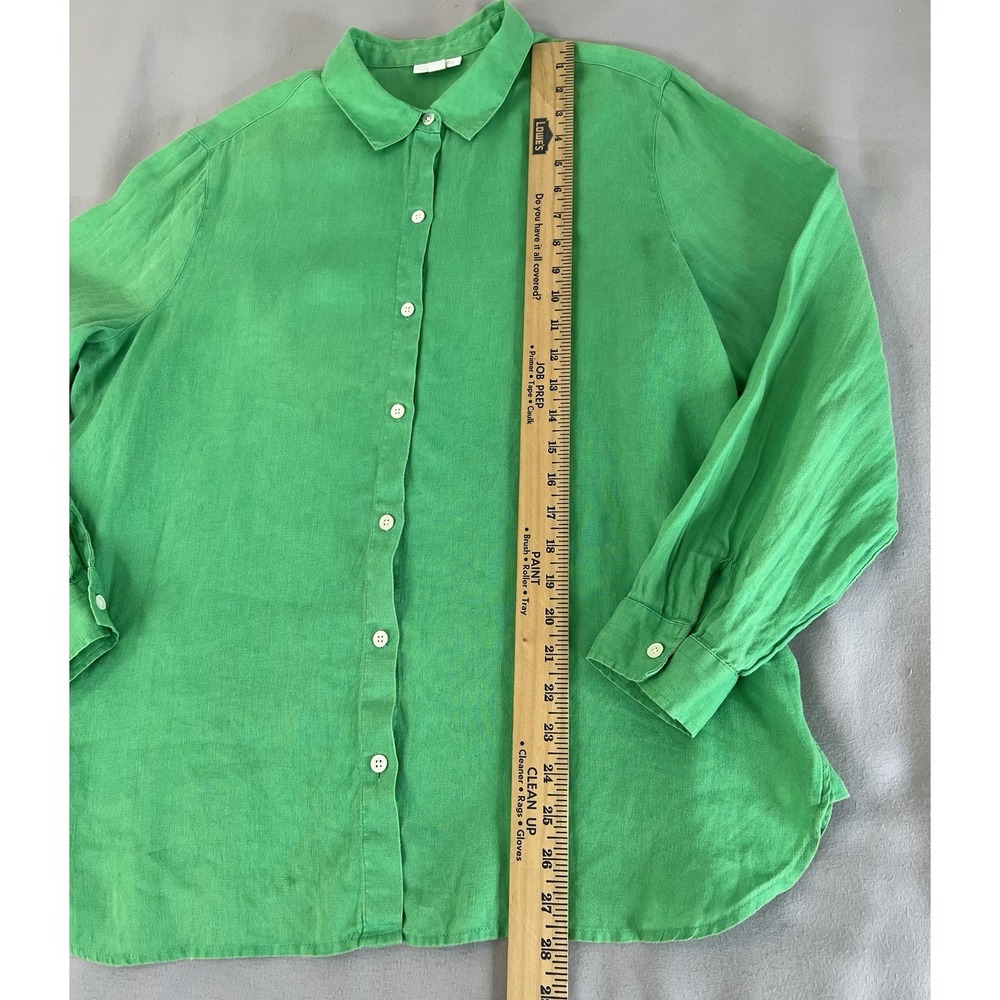 J Jill Love Linen Women's Button Front Blouse Green Size Medium 100% Linen - Picture 5 of 10
